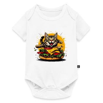 Cat with Big Burger – Funny Fast Food Art - Baby Premium short-sleeve bodysuit - white - Front