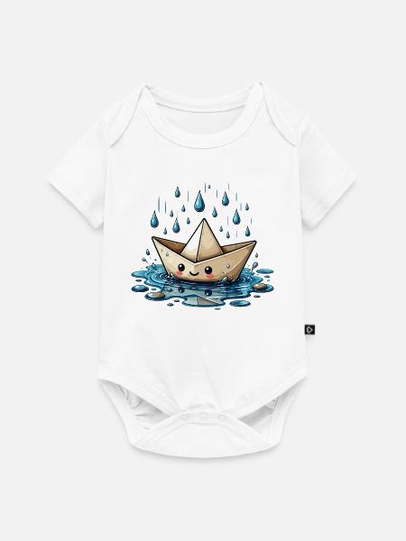 Origami Boot im Regen - Baby Premium Kurzarmbody - Weiß