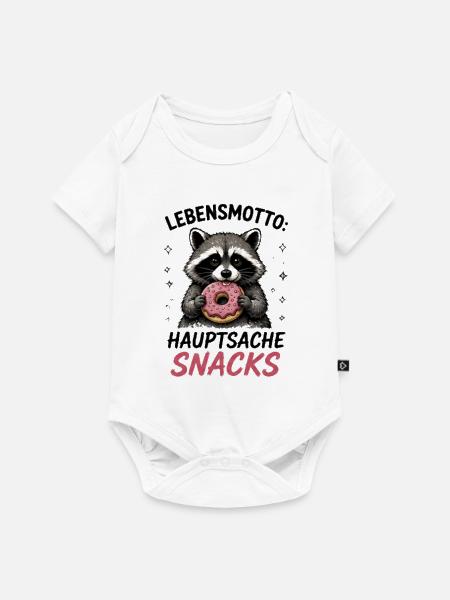Lebensmotto Snacks Waschbär - Baby Premium Kurzarmbody - Weiß
