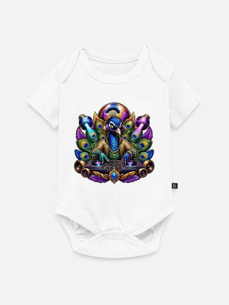Pfau DJ-Set im Disco-Peacock - Baby Premium Kurzarmbody - Weiß