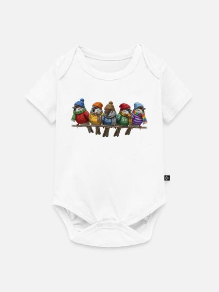 Spatzen in Strickpullovern Winter Weihnachten - Baby Premium Kurzarmbody - Weiß