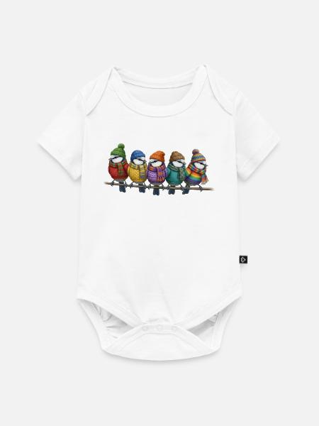 Blaumeisen mit Strickschals Winter Weihnachten - Baby Premium Kurzarmbody - Weiß