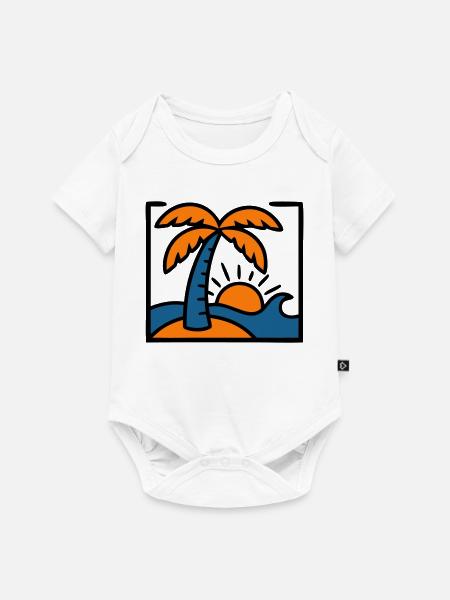 Strand Palme Welle Abzeichen - Baby Premium Kurzarmbody - Weiß