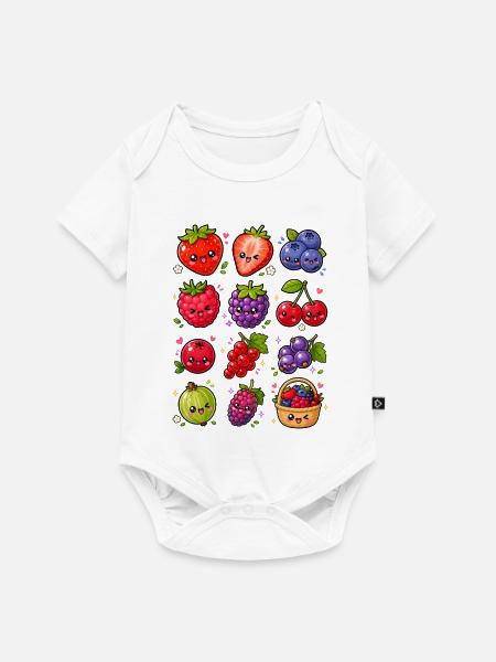 Kawaii Beeren | Erdbeeren & Waldbeeren - Baby Premium Kurzarmbody - Weiß