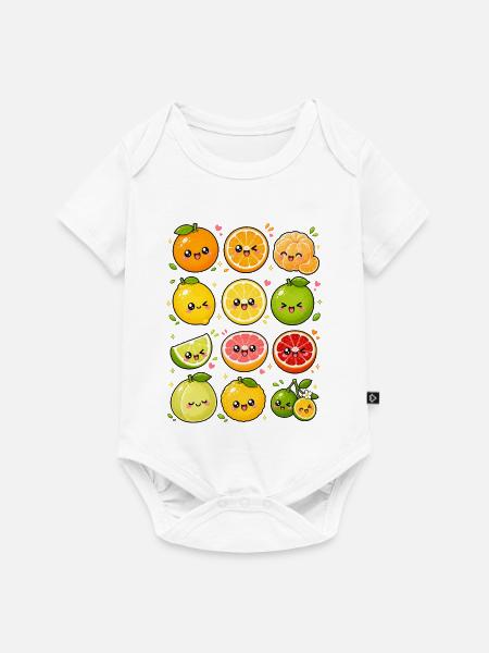 Kawaii Zitrusfrüchte | Orange & Zitrone - Baby Premium Kurzarmbody - Weiß