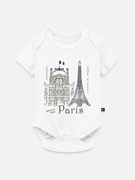 Paris, Zeichnung Louvre & Eiffelturm - Baby Premium Kurzarmbody - Weiß