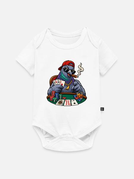 Coole Taube beim Poker - Baby Premium Kurzarmbody - Weiß