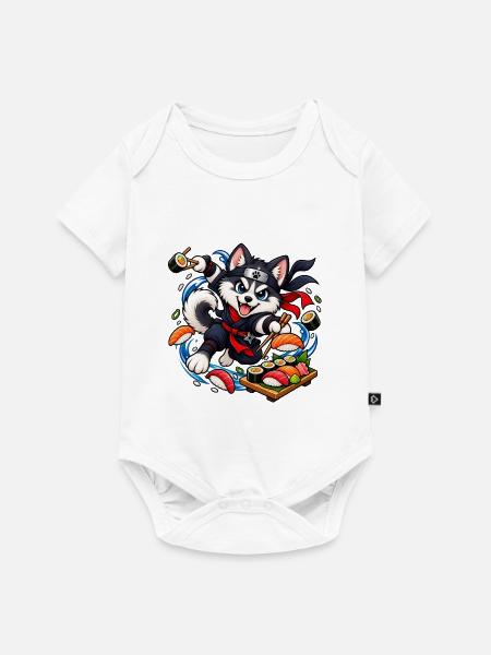 Husky Puppy Sushi Ninja - Baby Premium Kurzarmbody - Weiß