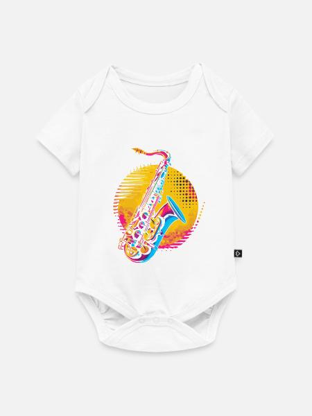 Saxophon Synthwave - Baby Premium Kurzarmbody - Weiß