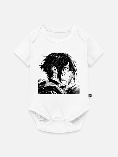 Monochromer Manga-Charakter Profil - Baby Premium Kurzarmbody - Weiß