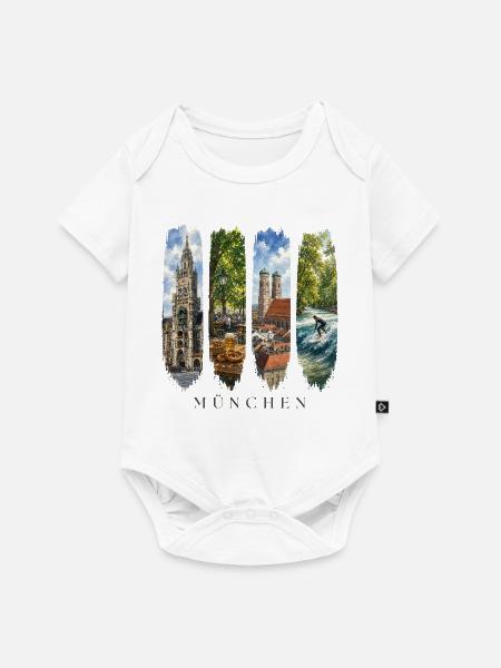 München Travel – Frauenkirche & Surfer Motiv - Baby Premium Kurzarmbody - Weiß