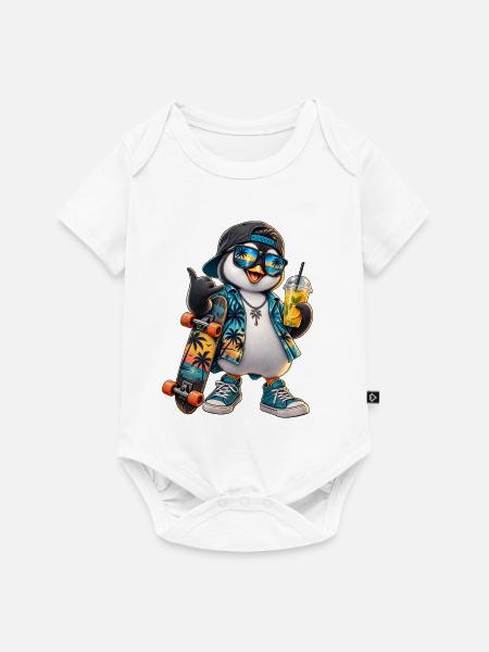 Sommerpinguin Skateboard-Vibe - Baby Premium Kurzarmbody - Weiß