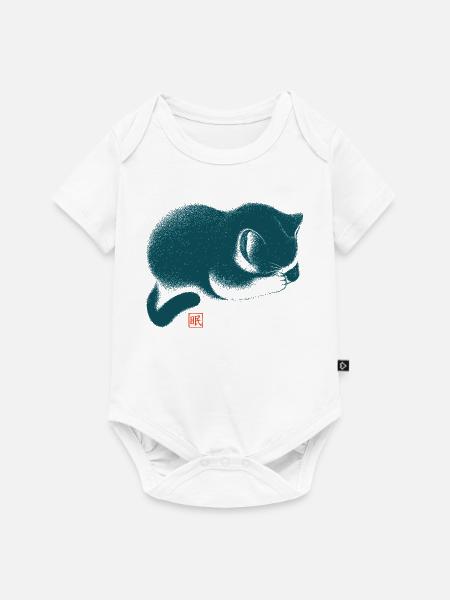 Schlafende Katze Japanischer Holzschnitt Stil - Baby Premium Kurzarmbody - Weiß