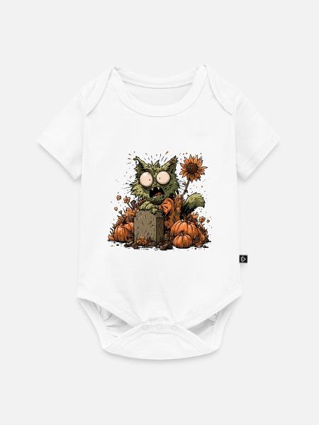 Grüne ZombieKatze - Baby Premium Kurzarmbody - Weiß