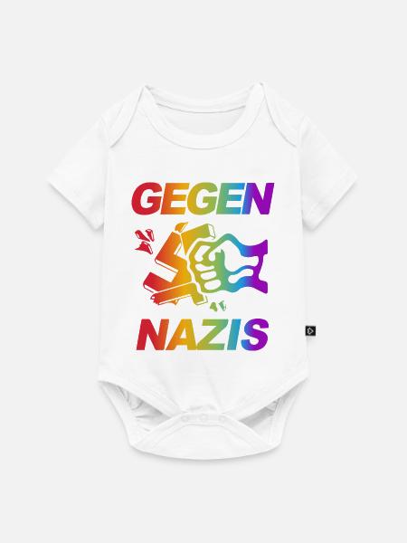 Regenbogenfaust Gegen Nazis - Baby Premium Kurzarmbody - Weiß