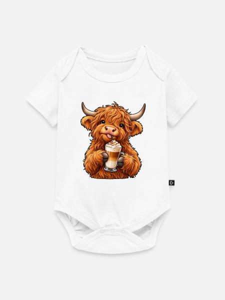 Highland Cattle mit Latte Macchiato - Baby Premium Kurzarmbody - Weiß