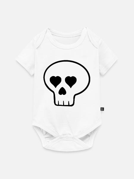 Totenkopf_Herz_schwarz - Baby Premium Kurzarmbody - Weiß