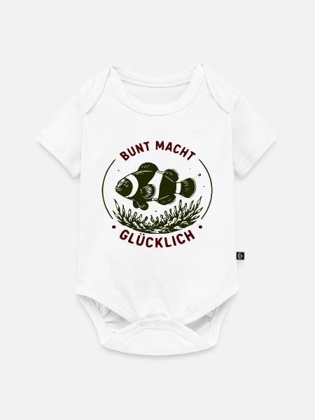 Bunter Fischkreis: Bunt macht Glücklich - Baby Premium Kurzarmbody - Weiß