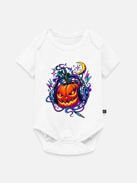 Neon Kürbis mit Kopfhörern - Baby Premium Kurzarmbody - Weiß