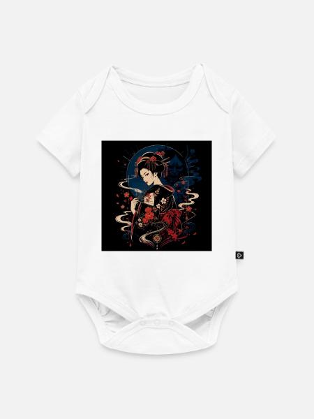 Geisha mit Blumenfächer - Baby Premium Kurzarmbody - Weiß