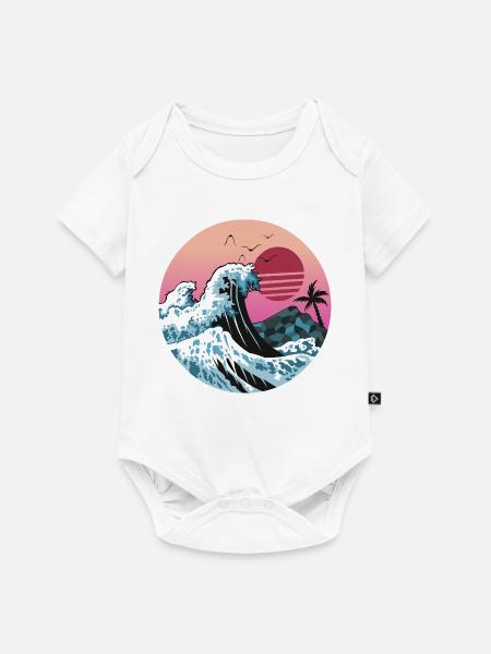 Retro Sunset Wave mit Palme - Baby Premium Kurzarmbody - Weiß