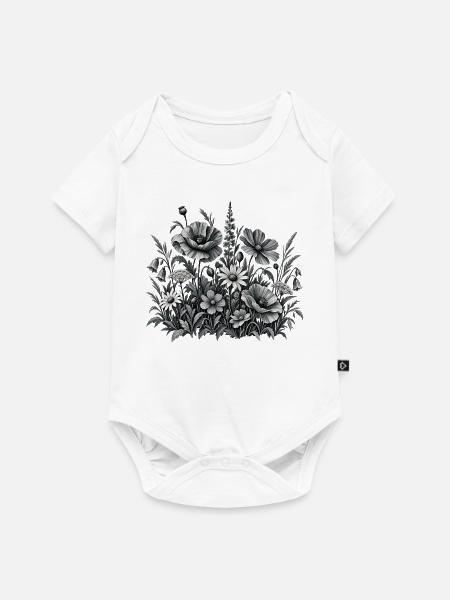 Wildblumen Blumenwiese in Schwarz Weiß - Baby Premium Kurzarmbody - Weiß
