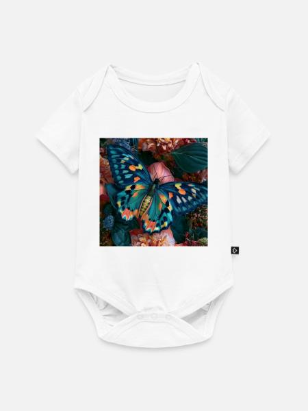 Bunter Schmetterling auf Blumen - Baby Premium Kurzarmbody - Weiß