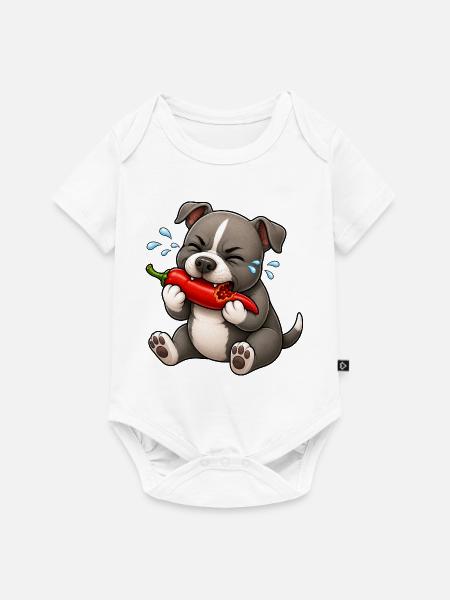 Pitbull Chili Scharf Lustiger Cartoon - Baby Premium Kurzarmbody - Weiß