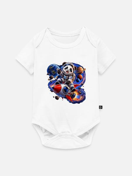Panda Astronaut auf Weltraumrakete - Baby Premium Kurzarmbody - Weiß