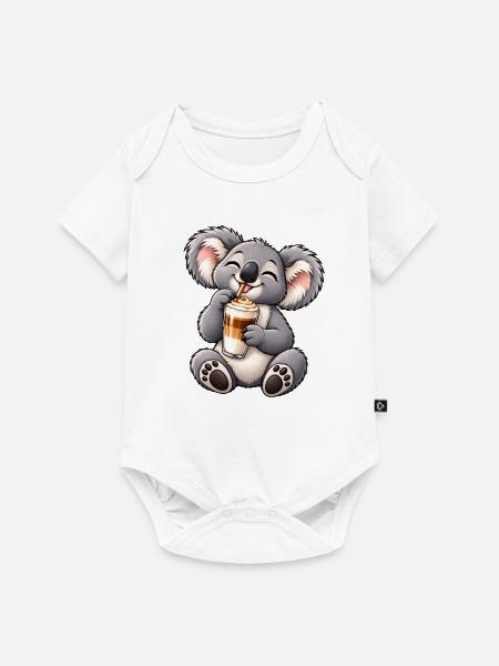 Süßer Koala mit Latte Macchiato - Baby Premium Kurzarmbody - Weiß