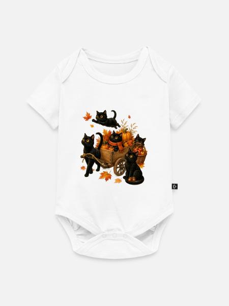 Schwarze Katzen Herbsternte für Katzenfans - Baby Premium Kurzarmbody - Weiß
