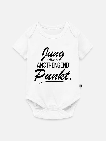 Jung war anstrengend - frecher Spruch - Baby Premium Kurzarmbody - Weiß