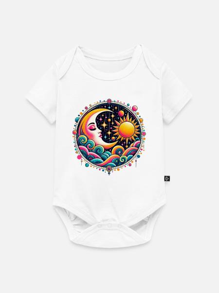 Sonne Mond Wellen Psychedelisch - Baby Premium Kurzarmbody - Weiß