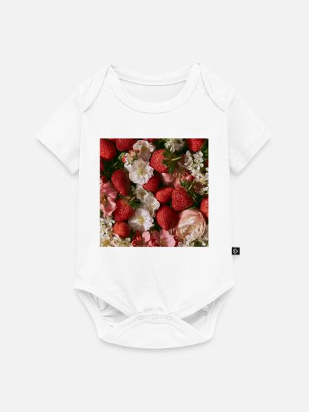 Romantische Erdbeeren und Blumen - Baby Premium Kurzarmbody - Weiß