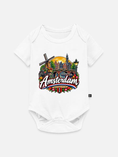 Amsterdam – Grachten, Tulpen & Holland - Baby Premium Kurzarmbody - Weiß