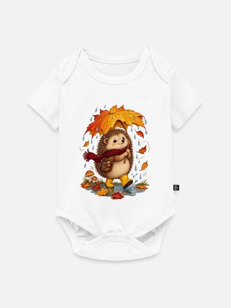 Igel im Regen – Niedliches Herbstmotiv - Baby Premium Kurzarmbody - Weiß