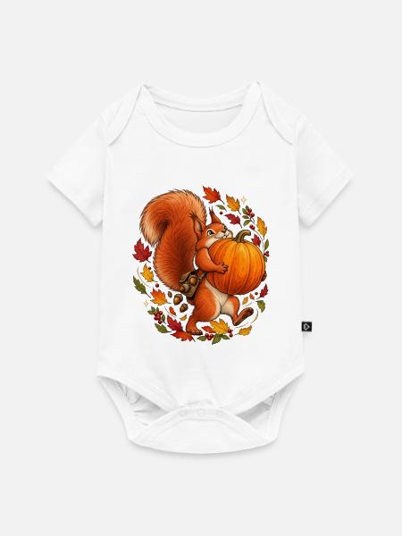 Eichhörnchen mit Kürbis – Süßes Herbstmotiv - Baby Premium Kurzarmbody - Weiß