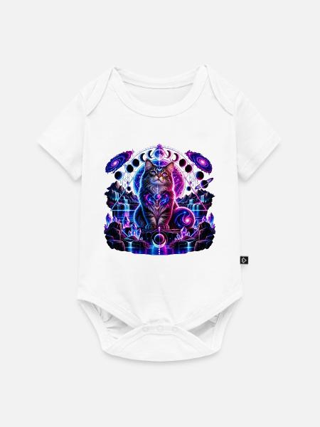 Kosmische Katze – Mystisches Galaxie Design - Baby Premium Kurzarmbody - Weiß