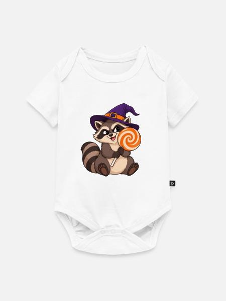 Halloween-Waschbär mit riesigem Lutscher - Baby Premium Kurzarmbody - Weiß