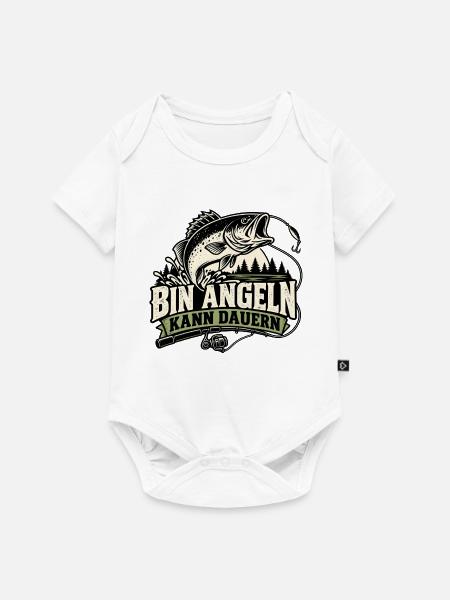 Bin Angeln kann dauern - Baby Premium Kurzarmbody - Weiß