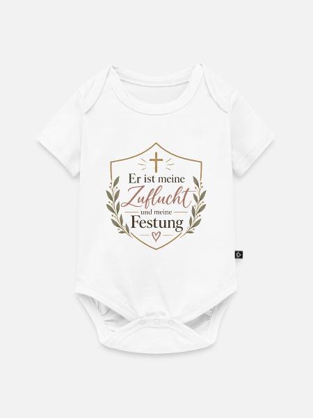 Zuflucht und Festung – Glaubensschild - Baby Premium Kurzarmbody - Weiß