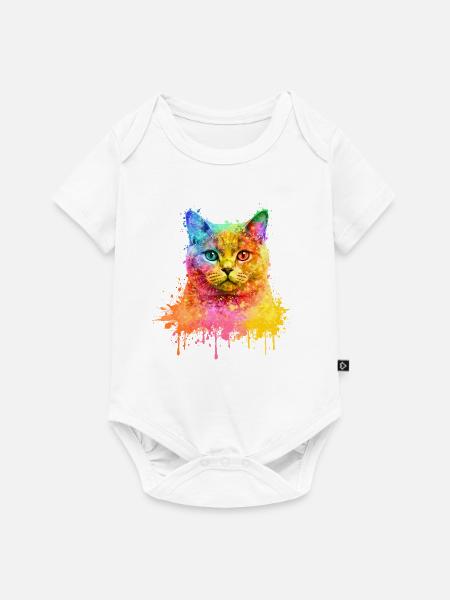 Britisch Kurzhaar Regenbogen Aquarell Illustration - Baby Premium Kurzarmbody - Weiß
