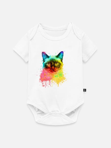 Siamkatze Regenbogen Aquarell Illustration - Baby Premium Kurzarmbody - Weiß