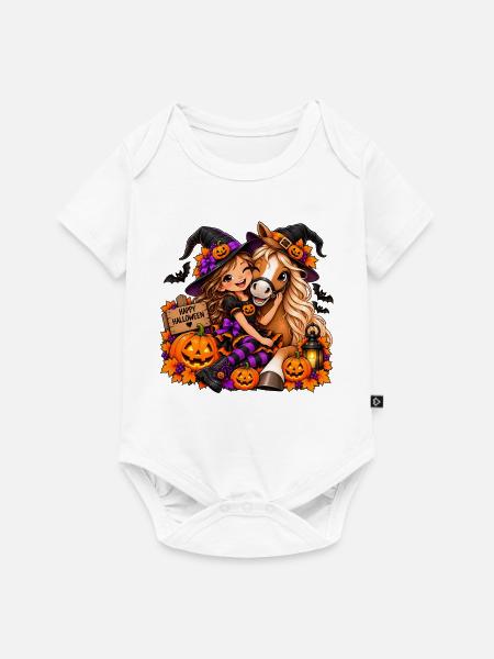 Kuschelige Halloween-Hexe & Pony - Baby Premium Kurzarmbody - Weiß