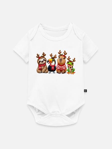 Lustige Weihnachtstiere mit Rentiergeweih - Baby Premium Kurzarmbody - Weiß