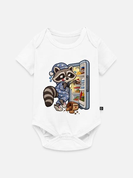 Waschbär auf nächtlicher Snacktour - Baby Premium Kurzarmbody - Weiß