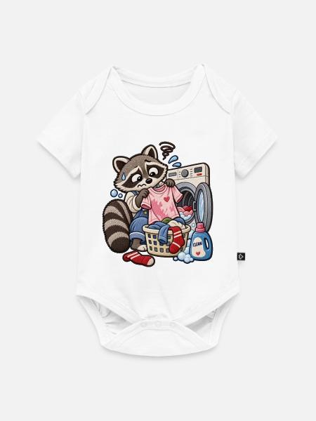 Waschbär im Waschsalon  - Baby Premium Kurzarmbody - Weiß