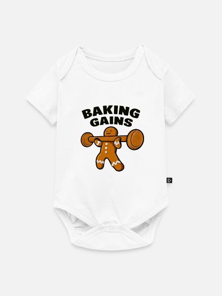 Baking Gains: Ginger Krafttraining - Baby Premium Kurzarmbody - Weiß