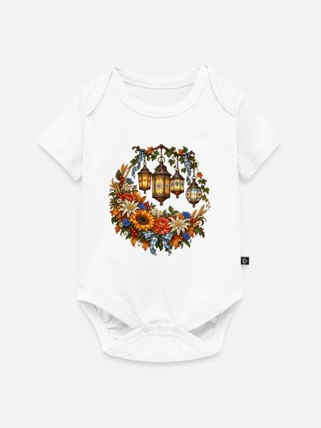Festlaternen mit Alpenblumen & Edelweiß - Baby Premium Kurzarmbody - Weiß