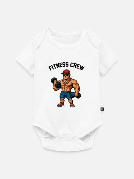 Kraftheld Cartoon Gym Bodybuilder - Baby Premium Kurzarmbody - Weiß